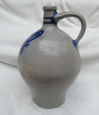 Antique Ceramic Stoneware Salt Fired Glaze Jug Bottle Cobalt Blue Fruit Unsigned 4