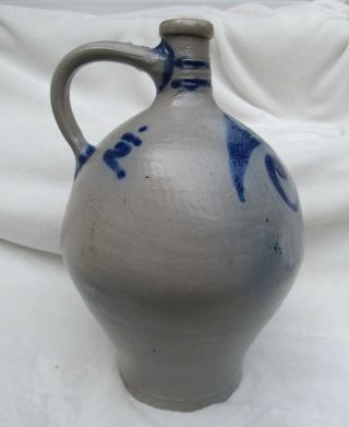 Antique Ceramic Stoneware Salt Fired Glaze Jug Bottle Cobalt Blue Fruit Unsigned 5