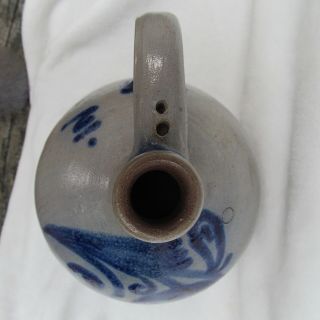 Antique Ceramic Stoneware Salt Fired Glaze Jug Bottle Cobalt Blue Fruit Unsigned 6