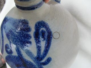 Antique Ceramic Stoneware Salt Fired Glaze Jug Bottle Cobalt Blue Fruit Unsigned 7