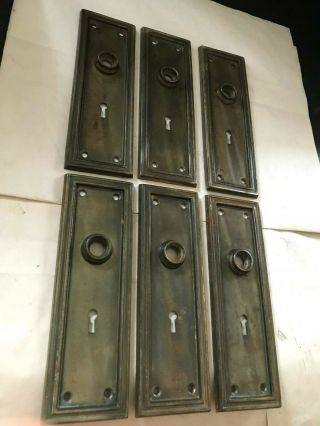 6 OLD ART CRAFT CRAFTSMAN SHABBY BRASS PLATE STEEL DOOR KNOB BACK PLATE HARDWARE 2