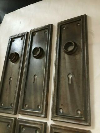 6 OLD ART CRAFT CRAFTSMAN SHABBY BRASS PLATE STEEL DOOR KNOB BACK PLATE HARDWARE 6