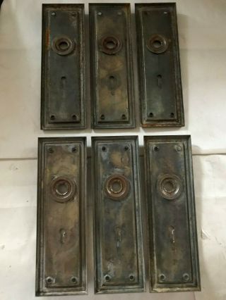 6 OLD ART CRAFT CRAFTSMAN SHABBY BRASS PLATE STEEL DOOR KNOB BACK PLATE HARDWARE 8