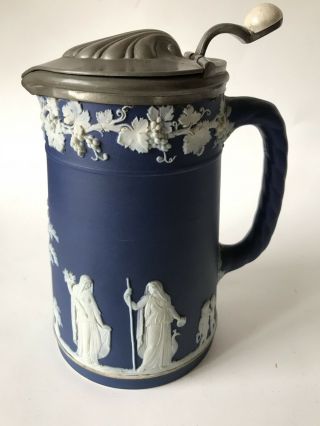 Antique 1890 Deakin & Francis Early Wedgwood Blue Jasper Syrup Shell Lid Pitcher