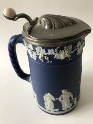 Antique 1890 Deakin & Francis Early Wedgwood Blue Jasper Syrup Shell Lid Pitcher 3