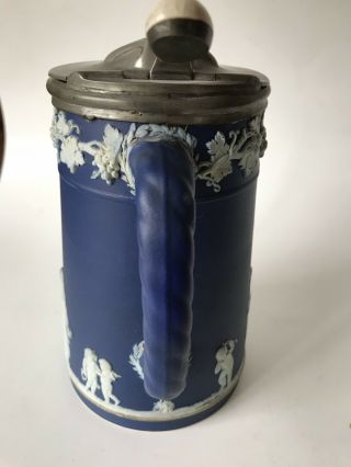 Antique 1890 Deakin & Francis Early Wedgwood Blue Jasper Syrup Shell Lid Pitcher 4