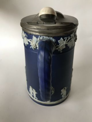 Antique 1890 Deakin & Francis Early Wedgwood Blue Jasper Syrup Shell Lid Pitcher 5