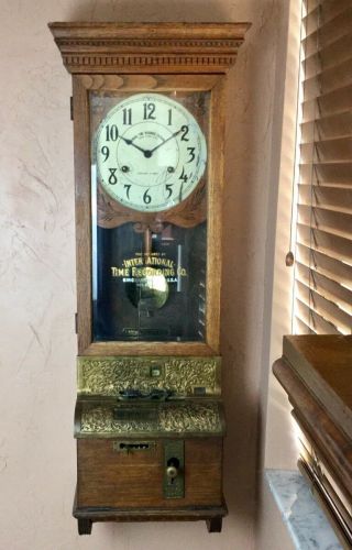Antique International Time Recording Co.  Oak Wall Clock (ibm) Circa 1905