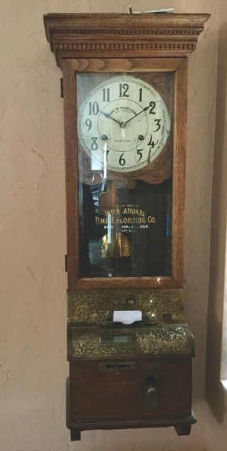 Antique International Time Recording Co.  Oak Wall Clock (IBM) Circa 1905 2