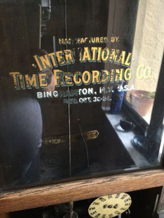 Antique International Time Recording Co.  Oak Wall Clock (IBM) Circa 1905 6