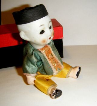 Antique Japanese Boy Doll Silk Clothes Composite Jointed Body Rolling Eye Bisque