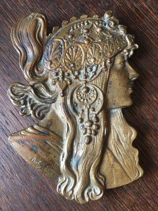 Antique French Art Nouveau Deco Bronze Belt Buckle Alphonso Mucha