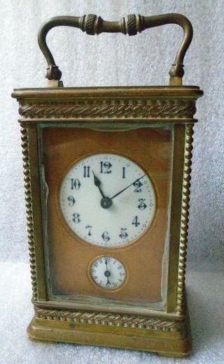 Fine Antique French Carriage Clock With Bell Alarm Runs