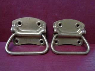 2 Nos Vintage Brass Plated Toolbox Door Drop Pulls Handles More Avail