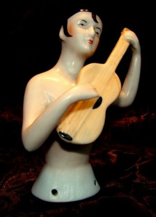 Half doll Figurine Pierrot Mandolin Half Doll Pincushion Arms Away Art Deco Styl 2