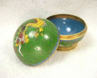Vintage Chinese Cloisonne Enamel Brass Spherical Lidded Dragon Pill Box