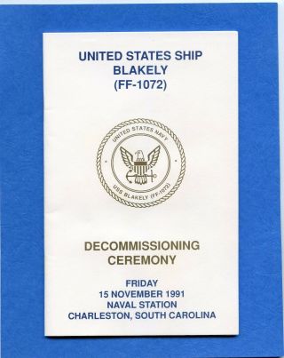 Uss Blakely Ff 1072 Decommissioning Navy Ceremony Program