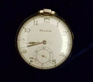 VINTAGE 12 SIZE BULOVA POCKETWATCH GRADE 17AH 10k Rolled Gold 1968 3