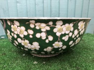19thc Chinese Large Green & White Bowl With Prunus Flowers C1880s
