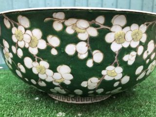 19thC CHINESE LARGE GREEN & WHITE BOWL WITH PRUNUS FLOWERS c1880s 2