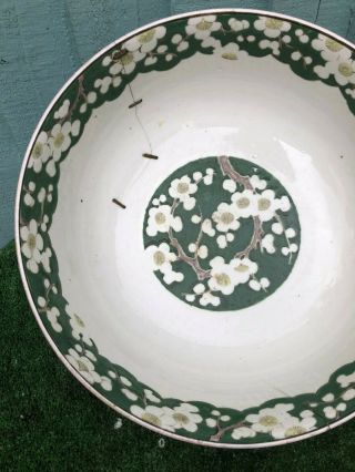19thC CHINESE LARGE GREEN & WHITE BOWL WITH PRUNUS FLOWERS c1880s 5