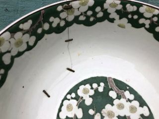 19thC CHINESE LARGE GREEN & WHITE BOWL WITH PRUNUS FLOWERS c1880s 7