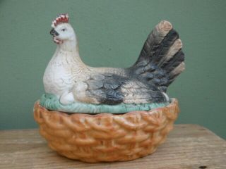 19thc Staffordshire Coloured Hen On Eggs Basket Tureen