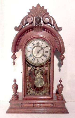 C1880s Haven Model No 503 Teardrop Victorian Walnut Parlor Clock 8 Day T&s