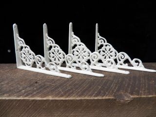 Set Of 4 Cast Iron Shelf Brackets Antique - Style White 4.  5 " X 6.  5 "