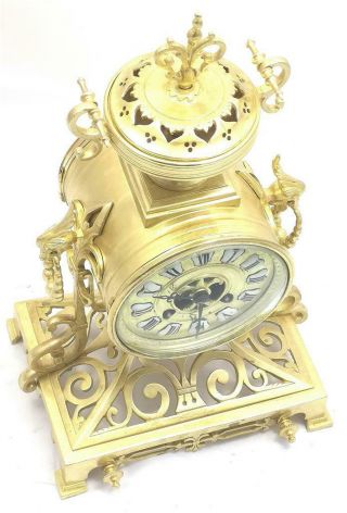 Antique French mantle Clock Stunning Pierced Gilt Bronze 8 Day Garniture Set 5