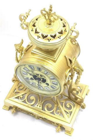 Antique French mantle Clock Stunning Pierced Gilt Bronze 8 Day Garniture Set 6
