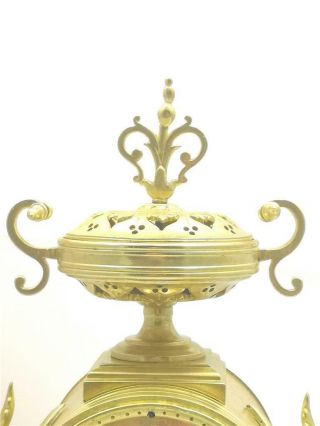 Antique French mantle Clock Stunning Pierced Gilt Bronze 8 Day Garniture Set 8