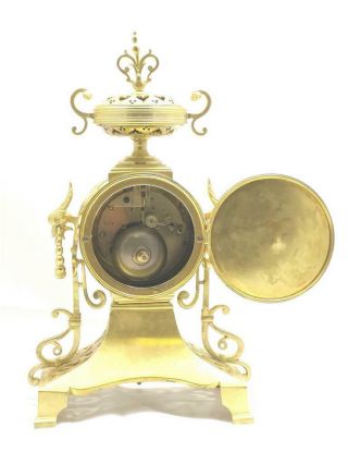Antique French mantle Clock Stunning Pierced Gilt Bronze 8 Day Garniture Set 9