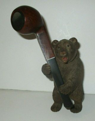 Antique Black Forest Carved Wood Bear Tobacco Pipe Holder - Vintage