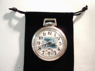 Vintage 16s Pocket Watch Buick Auto Theme Case & Fancy Dial Runs Well.