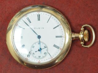 Vintage 1918 Elgin Size 12 Pocket Watch,  7 Jewels,  Running,  Gold Plated