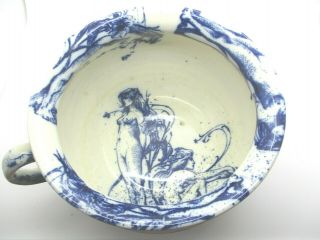 ANTIQUE FLOW BLUE CHAMBER POT W/NUDE NAKED GIRLS DECORATION ESTATE BUY NO RES 6