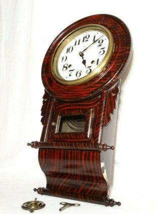 Stunning Antique Trademark Wall Pendulum Strikes Clock W/ Wood Case