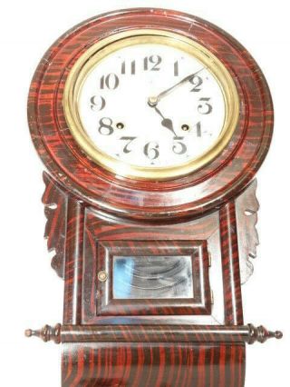 STUNNING ANTIQUE TRADEMARK WALL PENDULUM STRIKES CLOCK w/ WOOD CASE 5