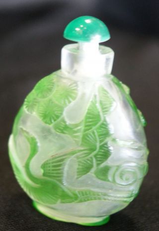 Antique Chinese Three Crane Carved Peking Overlay Glass Snuff Bottle Nr