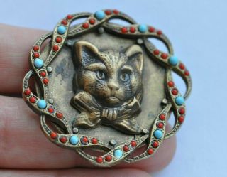 Antique Brass Buttons Of France Beautifulthe Head Of A Cat And Many Stones