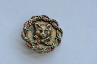 Antique brass buttons of France beautifulthe head of a cat and many stones 2