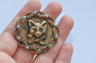 Antique brass buttons of France beautifulthe head of a cat and many stones 3