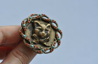 Antique brass buttons of France beautifulthe head of a cat and many stones 4