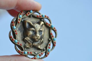 Antique brass buttons of France beautifulthe head of a cat and many stones 7