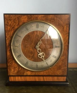 Art Deco Thomas Mercer Ltd Burr Walnut Mantle Clock