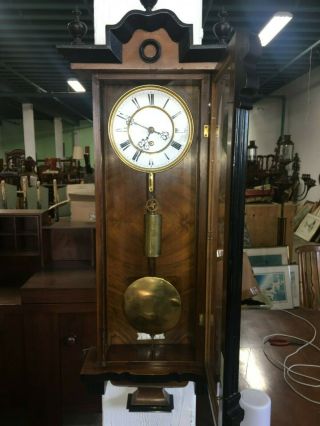 Antique Gustav Becker Vienna Regulator Clock Single Brass Weight