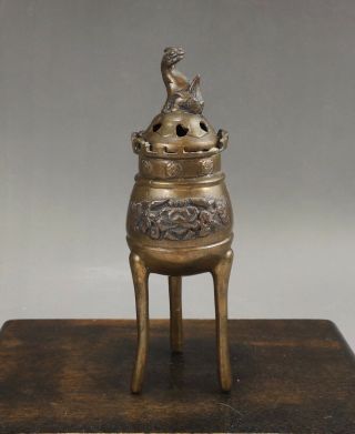 A Rare/beautiful Chinese 19c Bronze Censer/cover - Qing Dynasty