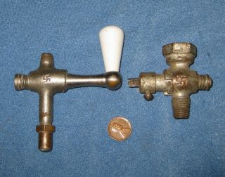 Two Crane Steel Mfg Brass Gas Valves With Good Luck Swastica