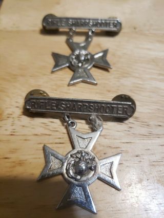 2x Us Marine Corps Rifle Sharpshooter Qualification Badge/sterling &1/20 Silver